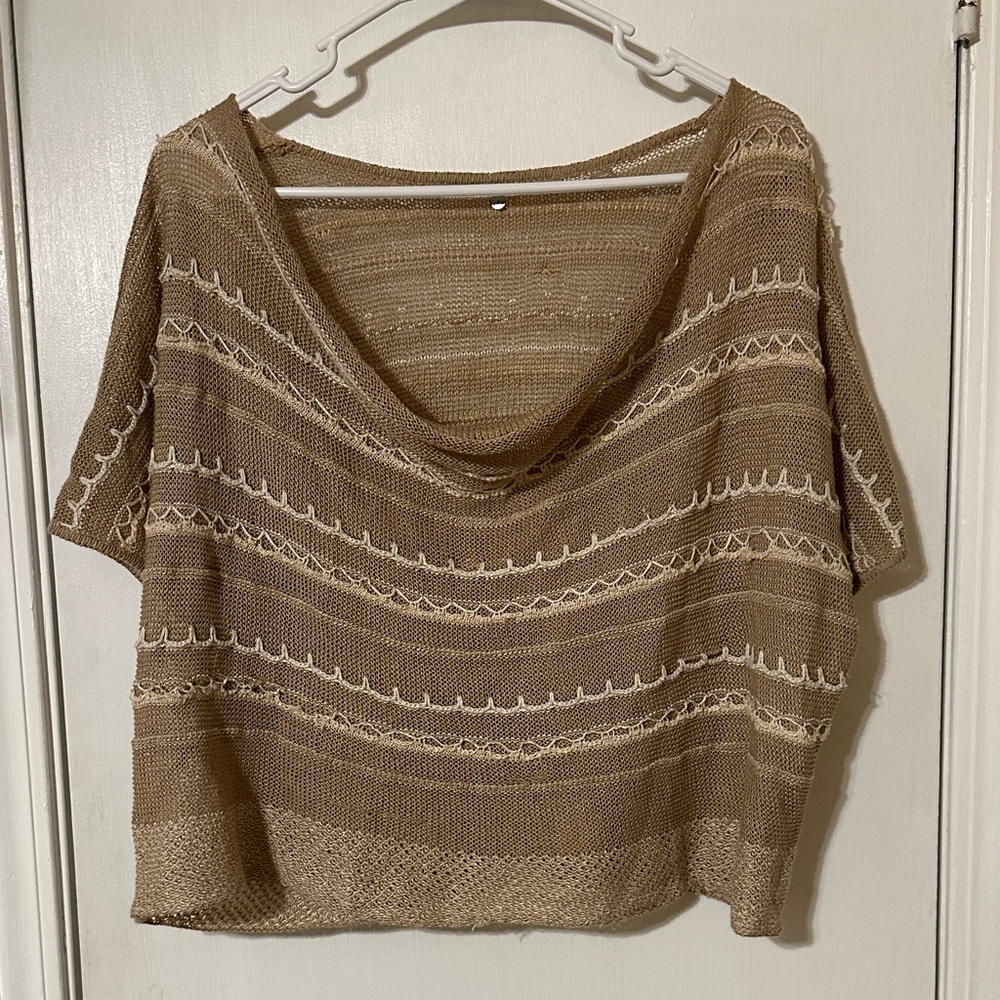 Anthropologie Brown and Cream Cowl Neck Sweater
